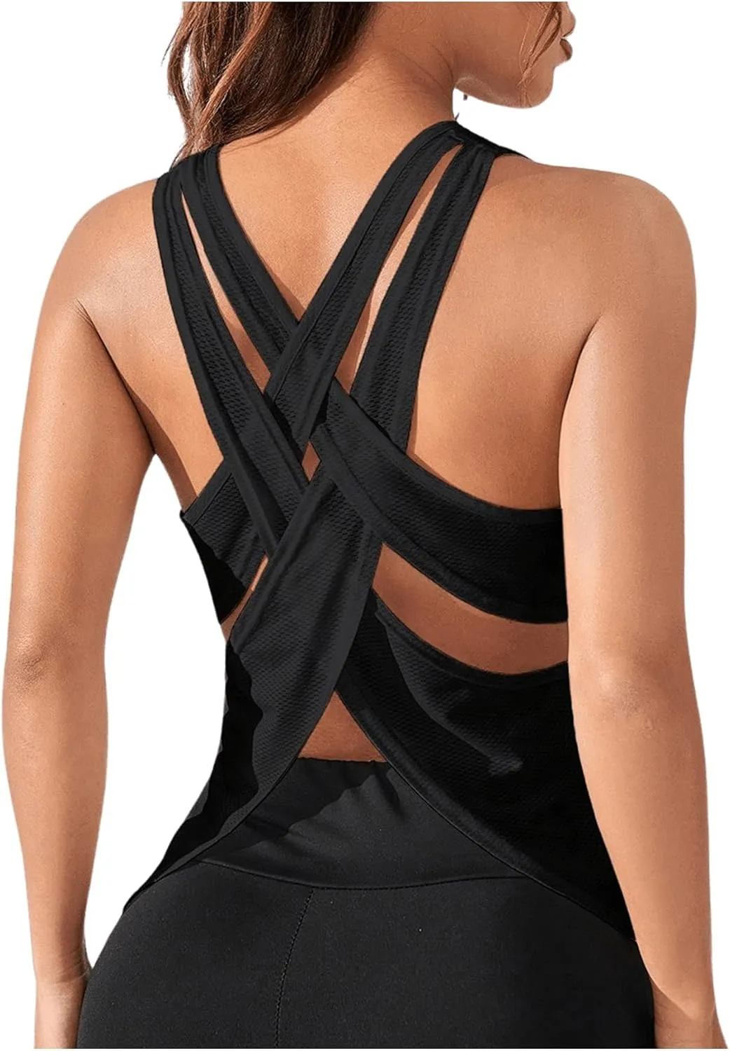 OYOANGLE Women's Sports Workout Tops Open Back Running Tank Top Racerback Casual Yoga Athletic Shirts