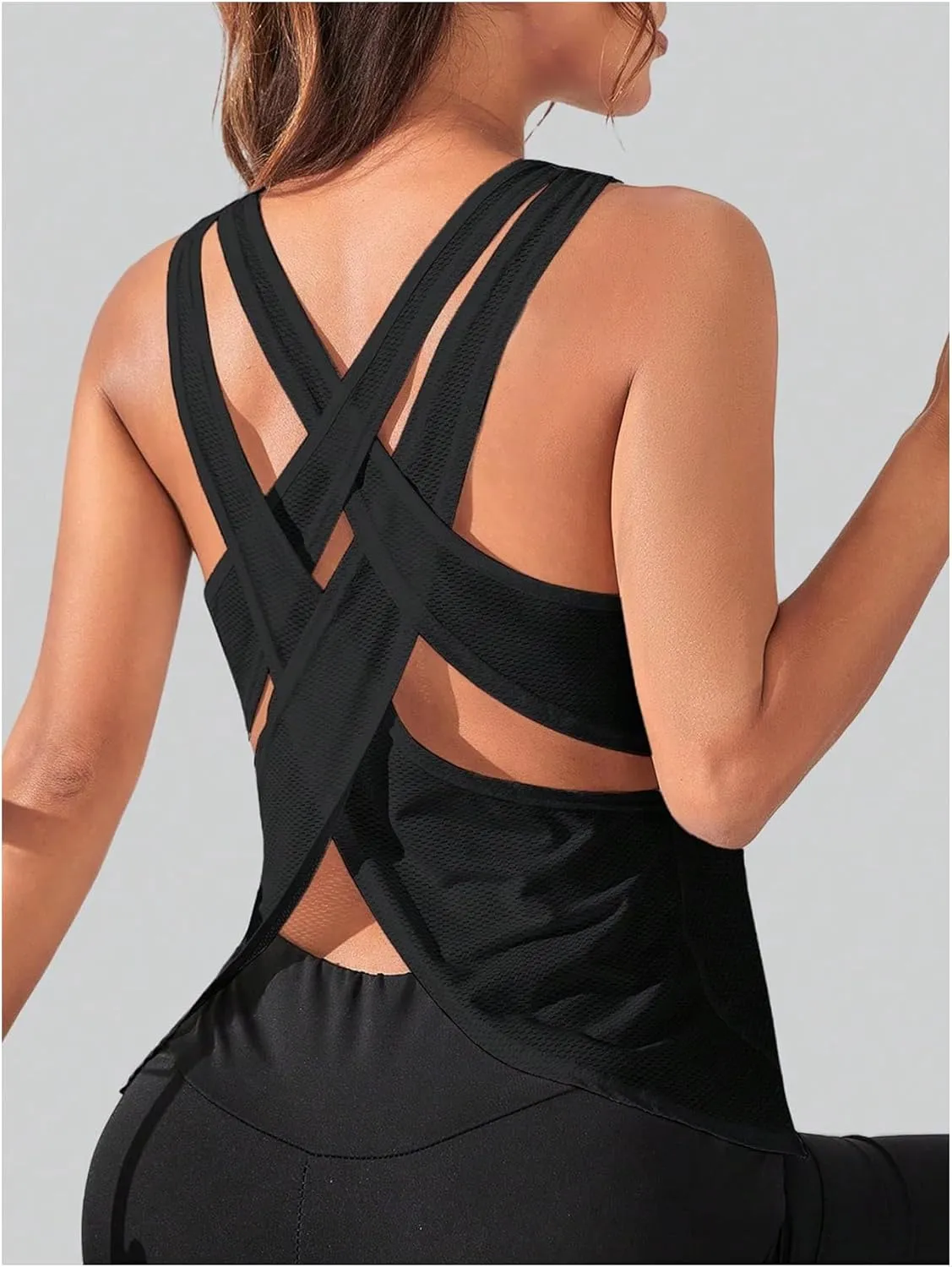 OYOANGLE Women's Sports Workout Tops Open Back Running Tank Top Racerback Casual Yoga Athletic Shirts