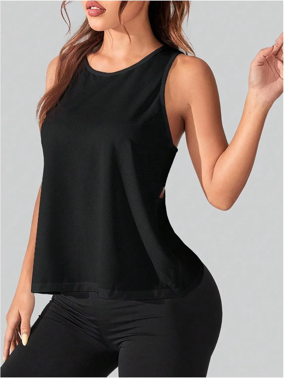 OYOANGLE Women's Sports Workout Tops Open Back Running Tank Top Racerback Casual Yoga Athletic Shirts