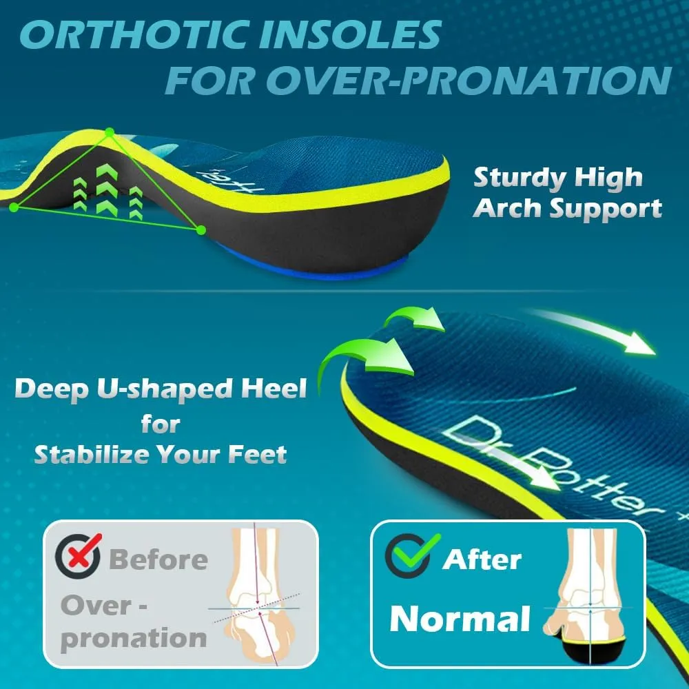 Plantar Fasciitis Insoles, 220 lbs Heavy Duty High Arch Support Inserts, Comfort Orthotics Insoles for Flat Feet and Foot Pain Relief, Work Boot Insoles for Men Women (295MM)
