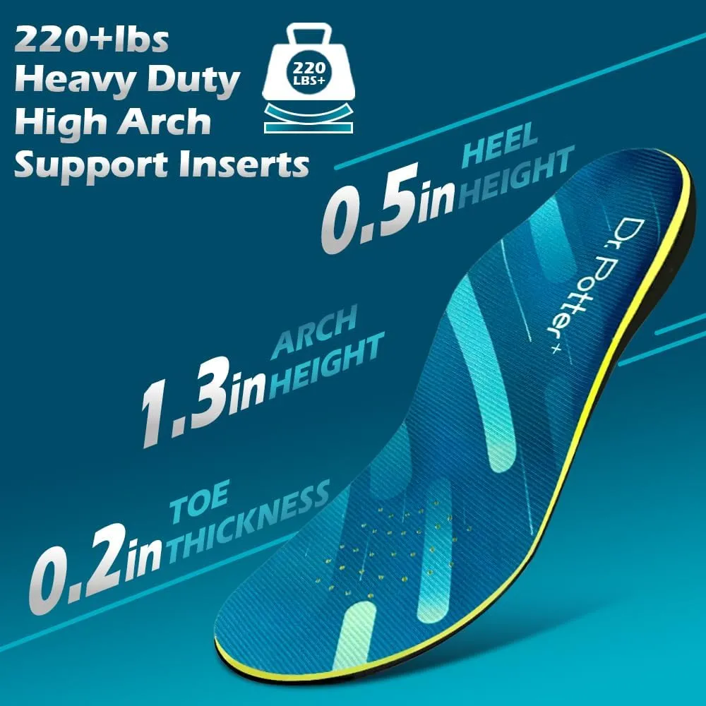 Plantar Fasciitis Insoles, 220 lbs Heavy Duty High Arch Support Inserts, Comfort Orthotics Insoles for Flat Feet and Foot Pain Relief, Work Boot Insoles for Men Women (295MM)