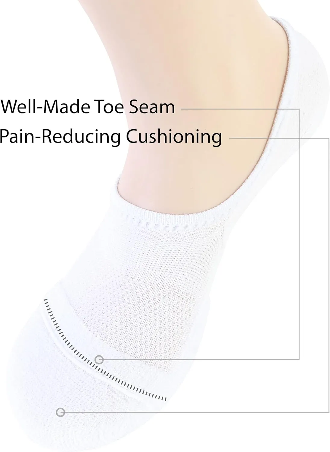 Pro Mountain No Show Socks Wide Toe Box For Health Bunion Unisex Size S to X-Large Cotton Cushion Footies