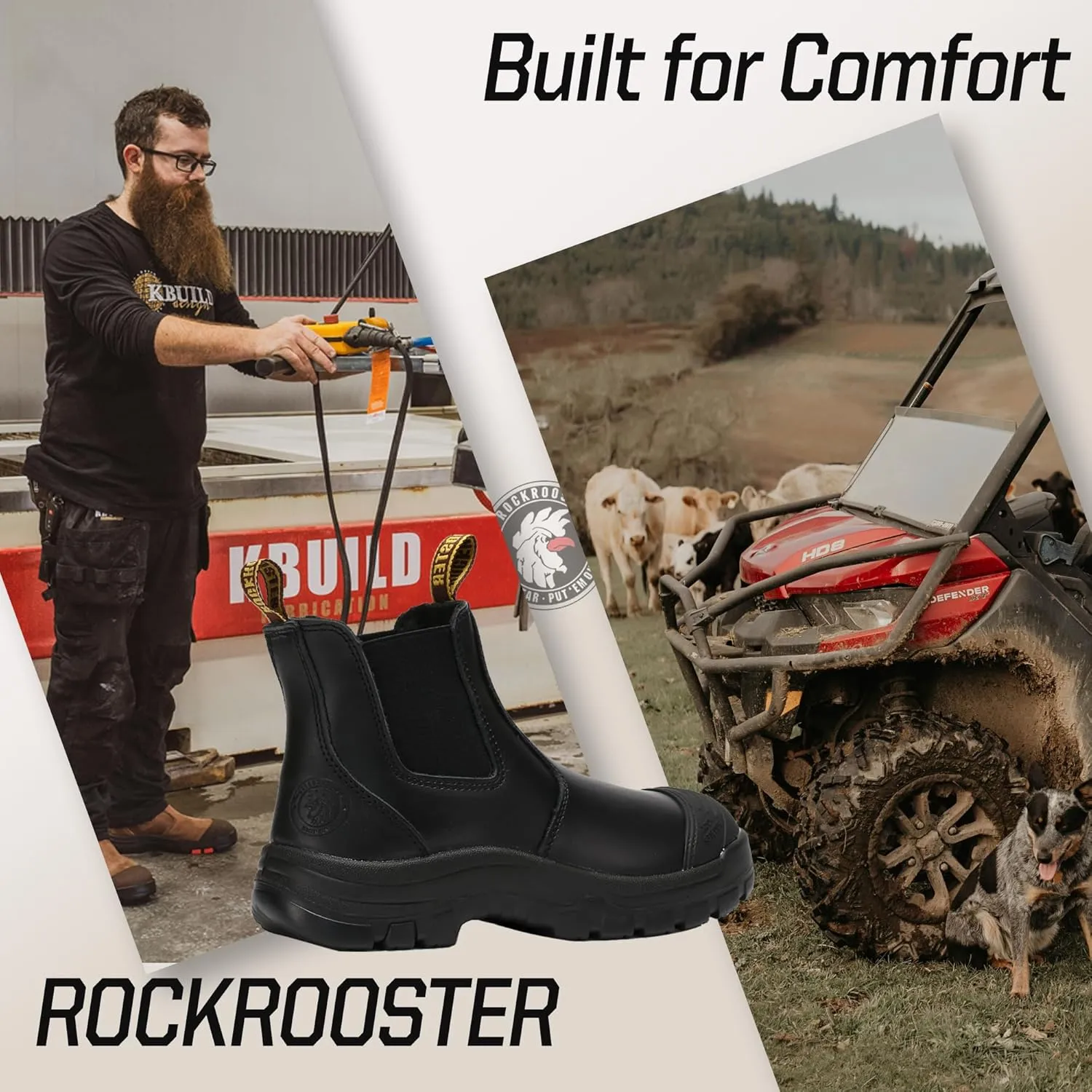 ROCKROOSTER Gammon Men's Slip On Work Boots, 6" Steel Toe Chelsea Work Boots, Toe Cap Oiled Leather Rubber Boots, Arch Support, Coolmax, Comfortable, ASTM F2413-18 Electrical Hazard EH, AK224ST