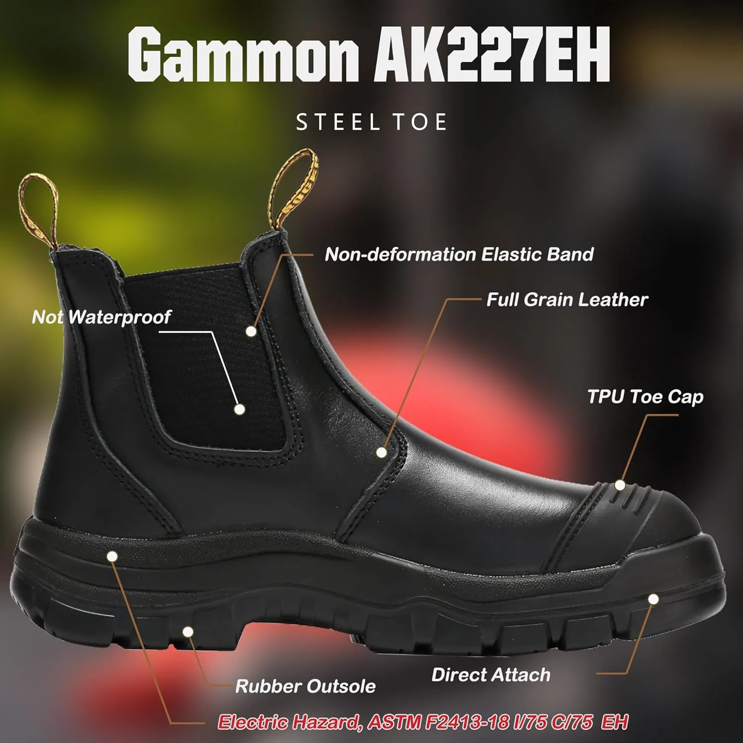ROCKROOSTER Gammon Men's Slip On Work Boots, 6" Steel Toe Chelsea Work Boots, Toe Cap Oiled Leather Rubber Boots, Arch Support, Coolmax, Comfortable, ASTM F2413-18 Electrical Hazard EH, AK224ST