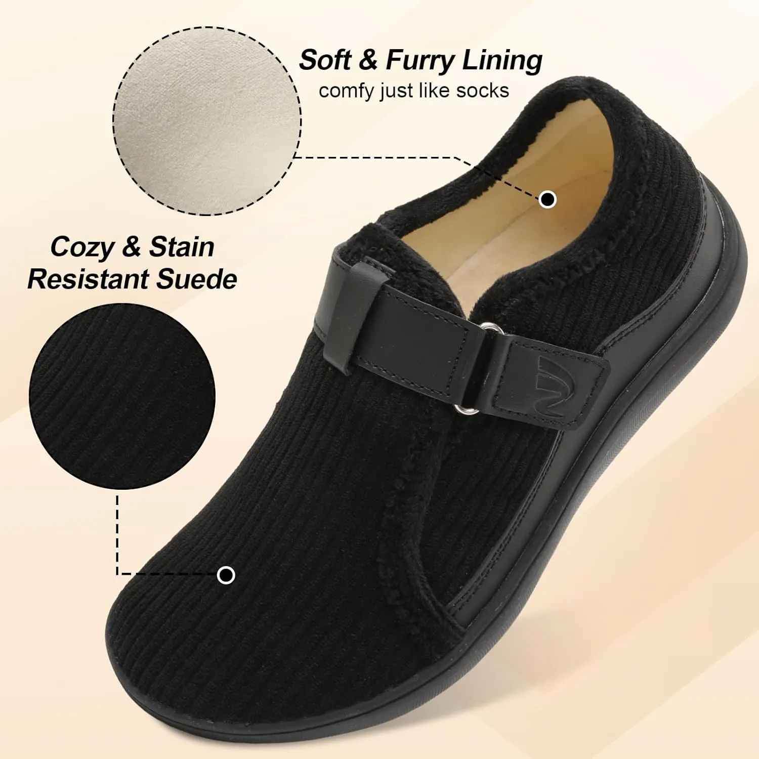 Spesoul Wide Womens Slippers Adjustable House Shoes Indoor Outdoor Barefoot Slippers Cozy Walking Shoe Swollen Edema Diabetic Shoes