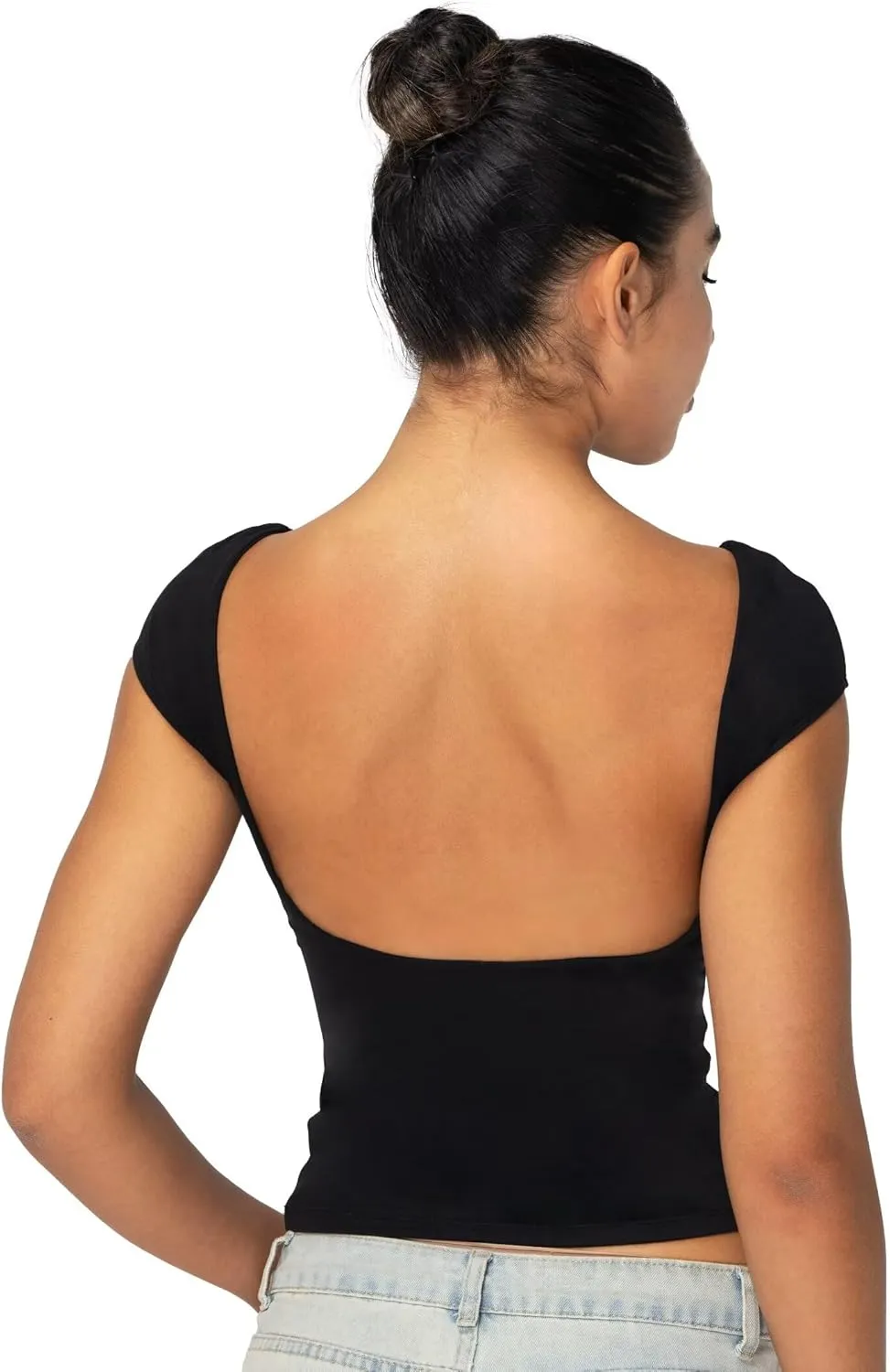 Sunzel Open Back Tops for Women Sexy Going Out Top Double Lined Backless Shirt Y2K Crop Basic Tee Shirts for Casual Workout