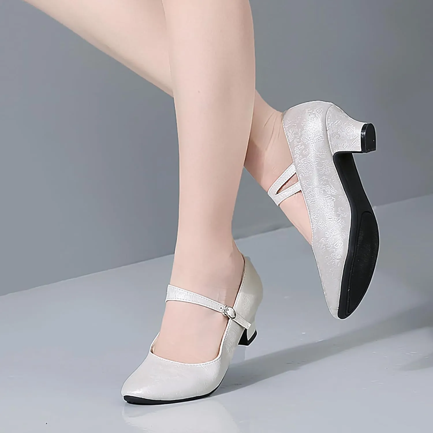 SWDZM Women's Ballroom Latin Dance Shoes Closed Toe Comfortable Low Heel Dress Shoes