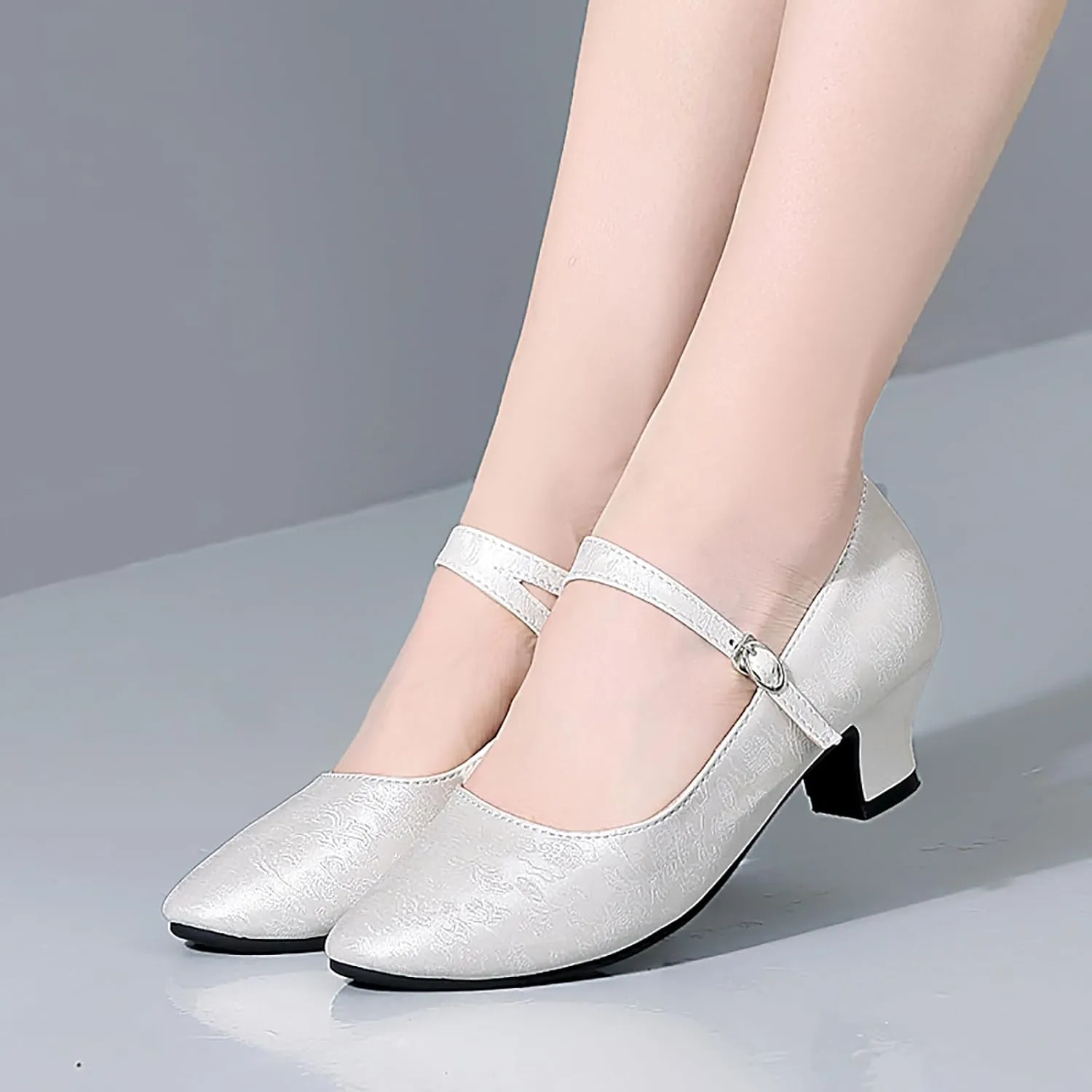 SWDZM Women's Ballroom Latin Dance Shoes Closed Toe Comfortable Low Heel Dress Shoes
