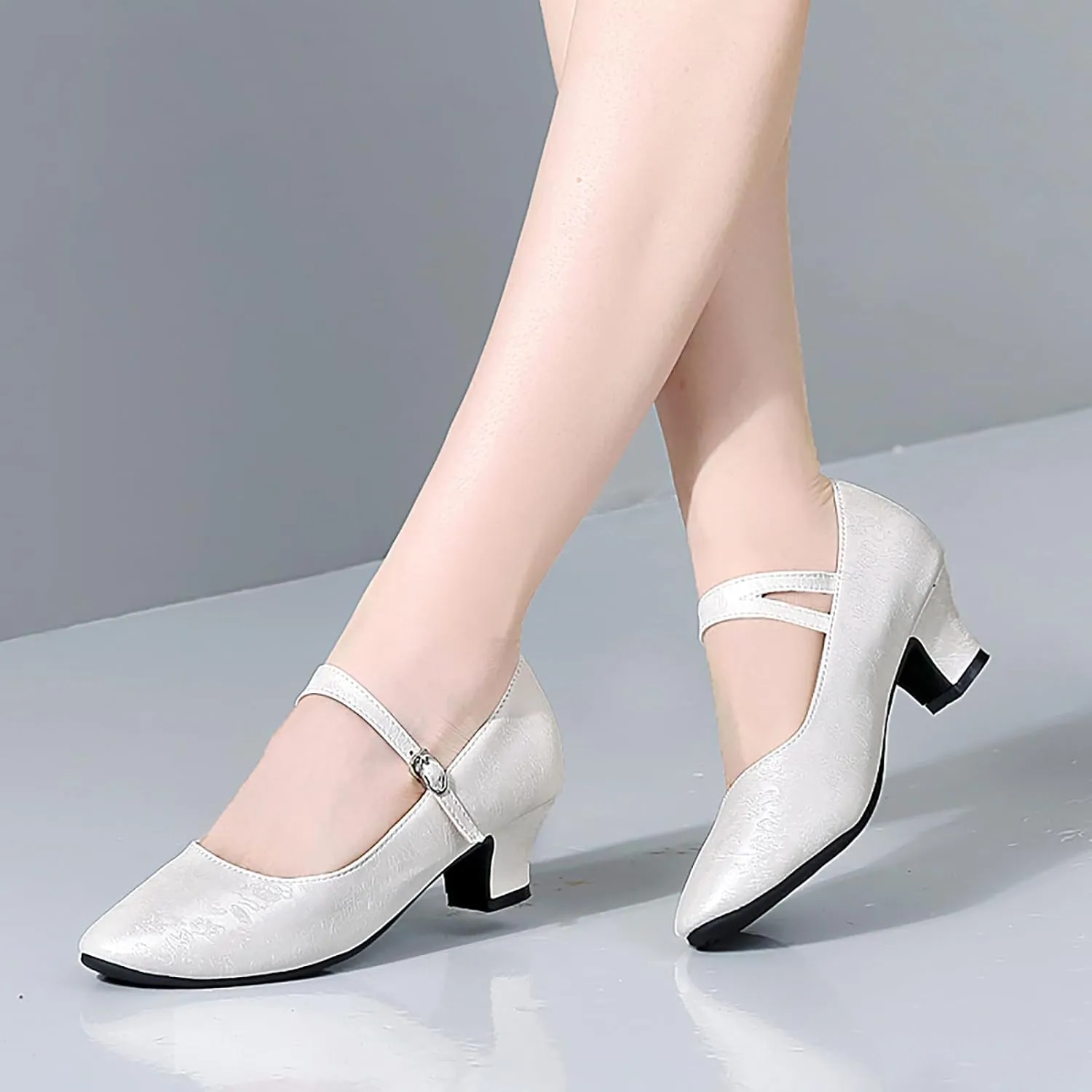 SWDZM Women's Ballroom Latin Dance Shoes Closed Toe Comfortable Low Heel Dress Shoes