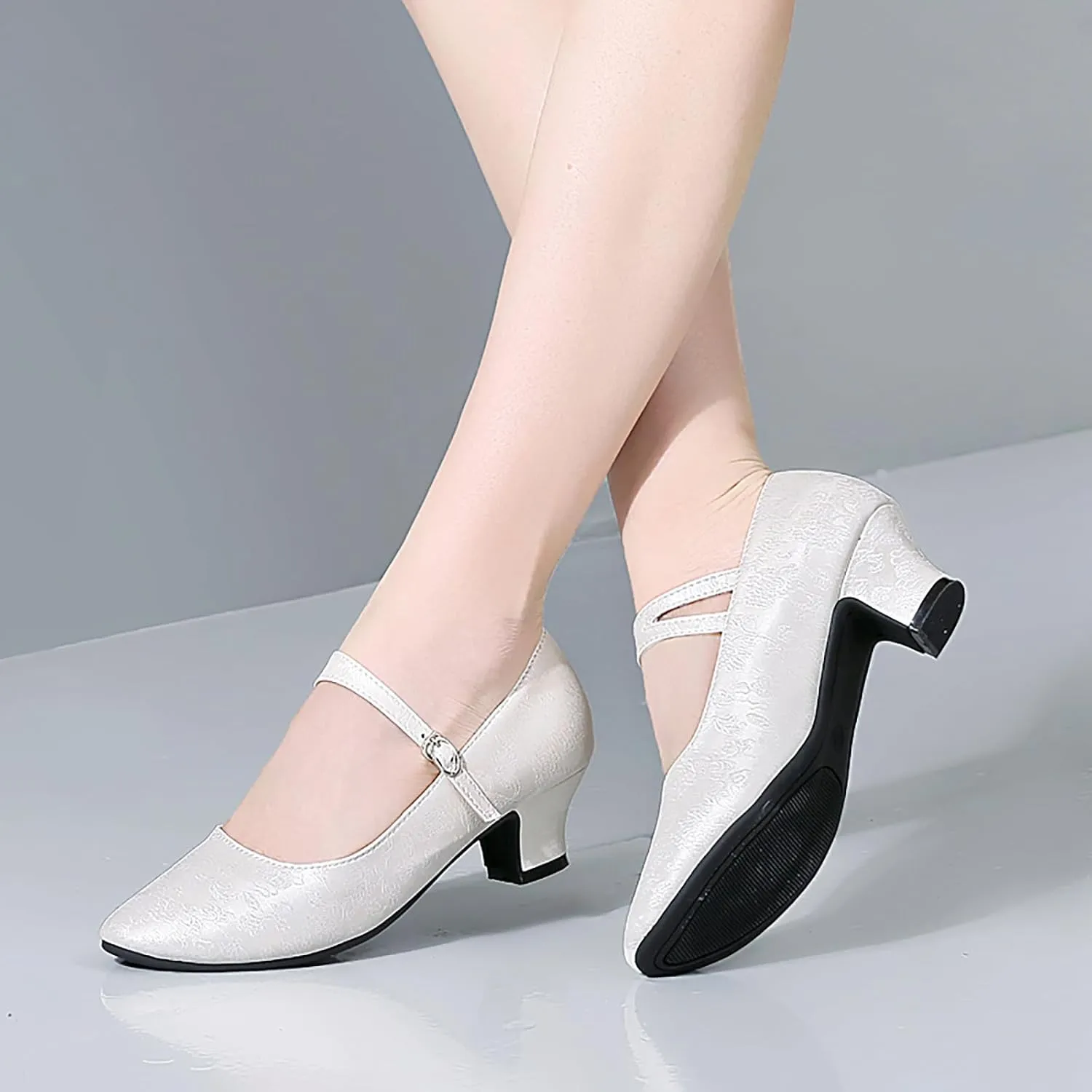 SWDZM Women's Ballroom Latin Dance Shoes Closed Toe Comfortable Low Heel Dress Shoes