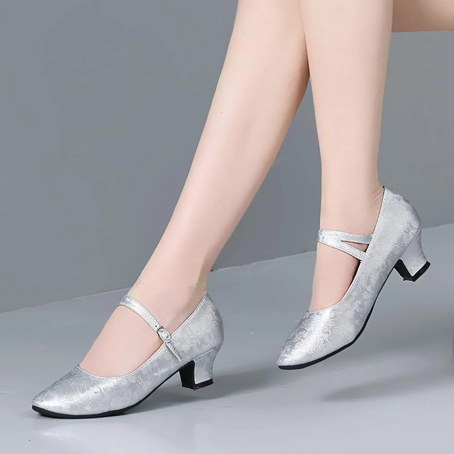 SWDZM Women's Ballroom Latin Dance Shoes Closed Toe Comfortable Low Heel Dress Shoes
