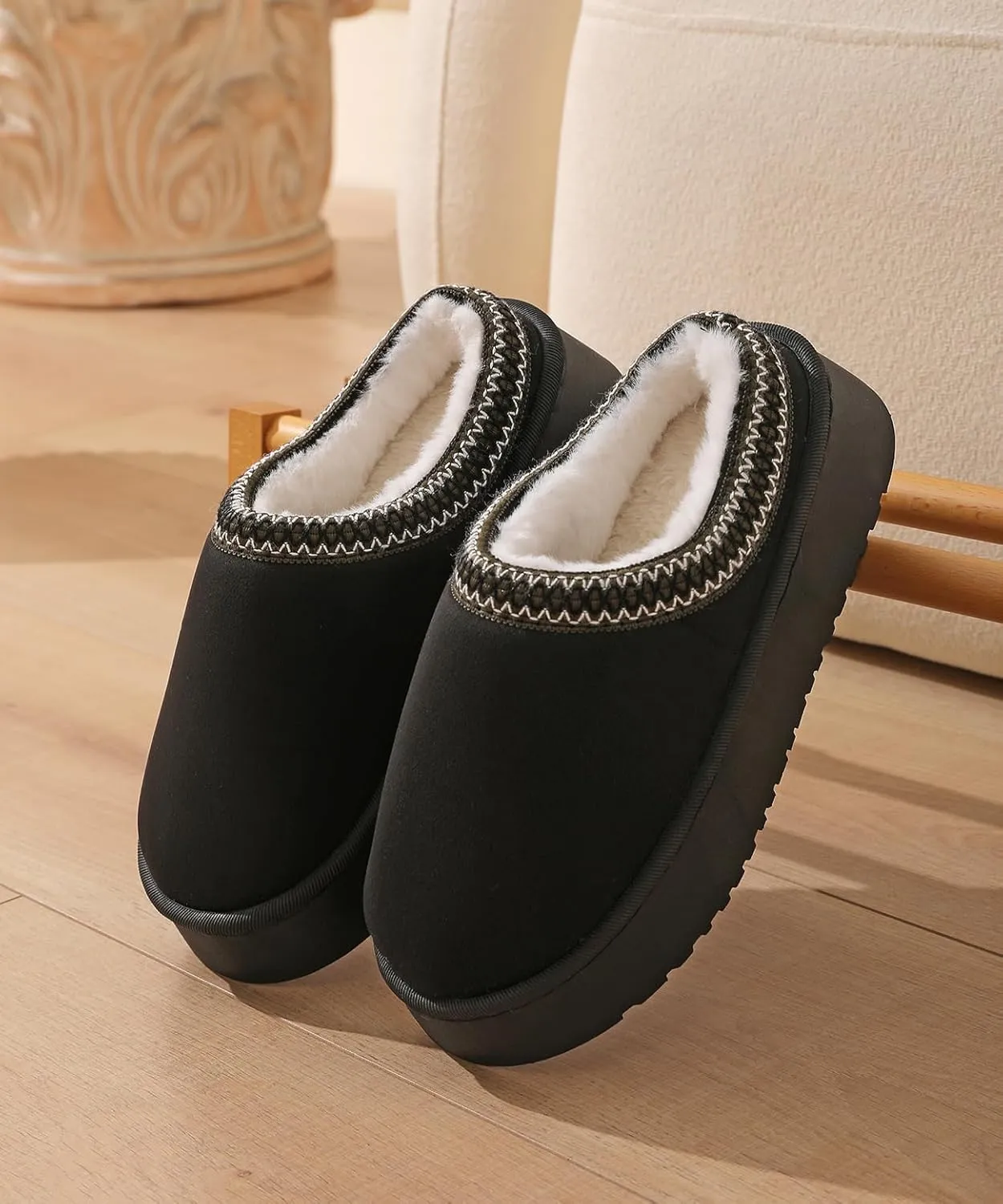 TOCONFFON Women's Fuzzy Cozy Warm Slippers Lightweight Platform House Slippers Fluffy Anti-Skid Plush Memory Foam Indoor Outdoor Home Shoes