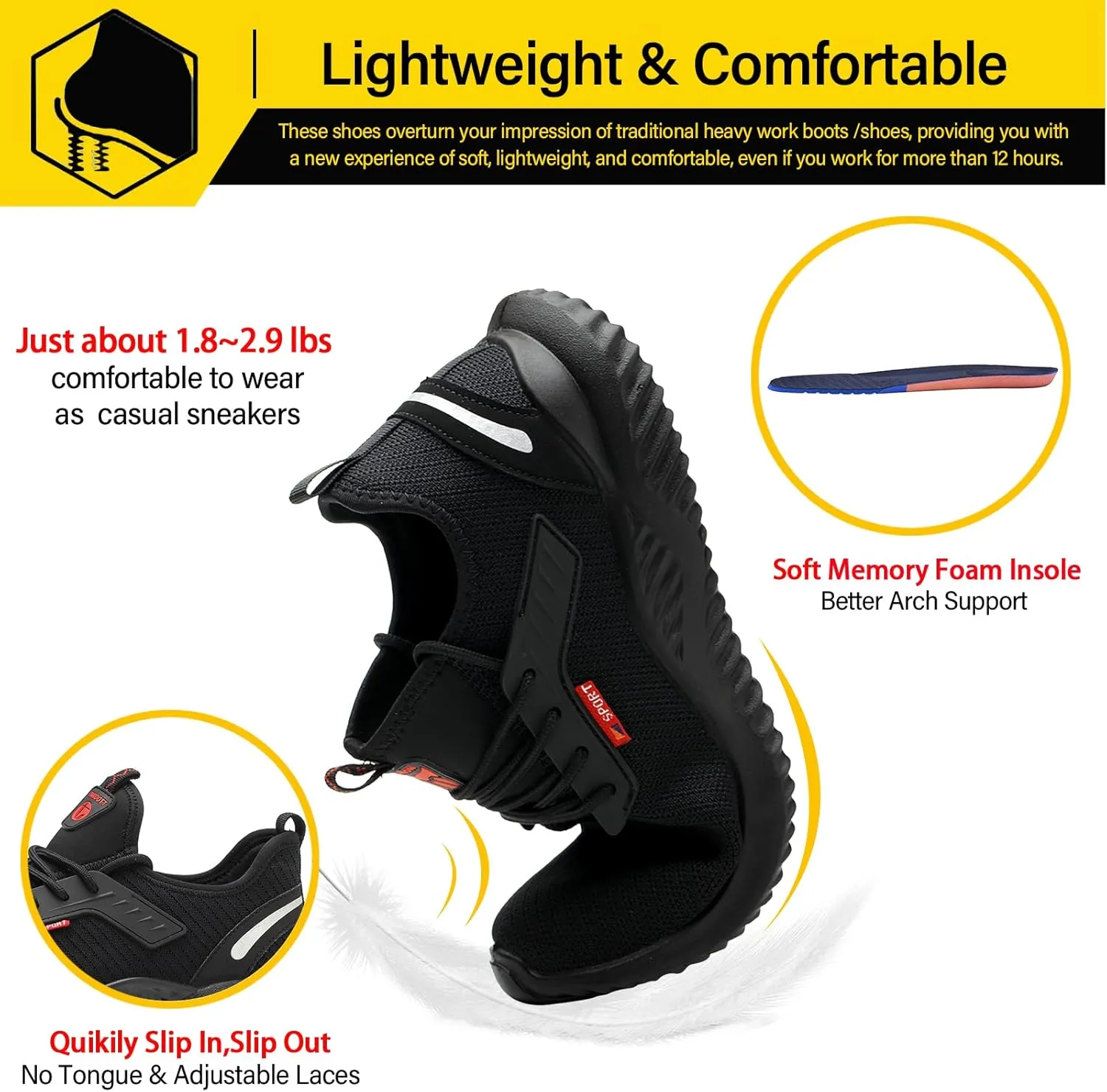 ulogu Waterproof Steel Toe Shoes for Men Women Lightweight Comfortable Puncture Proof Safety Work Sneakers Construction & Industrial
