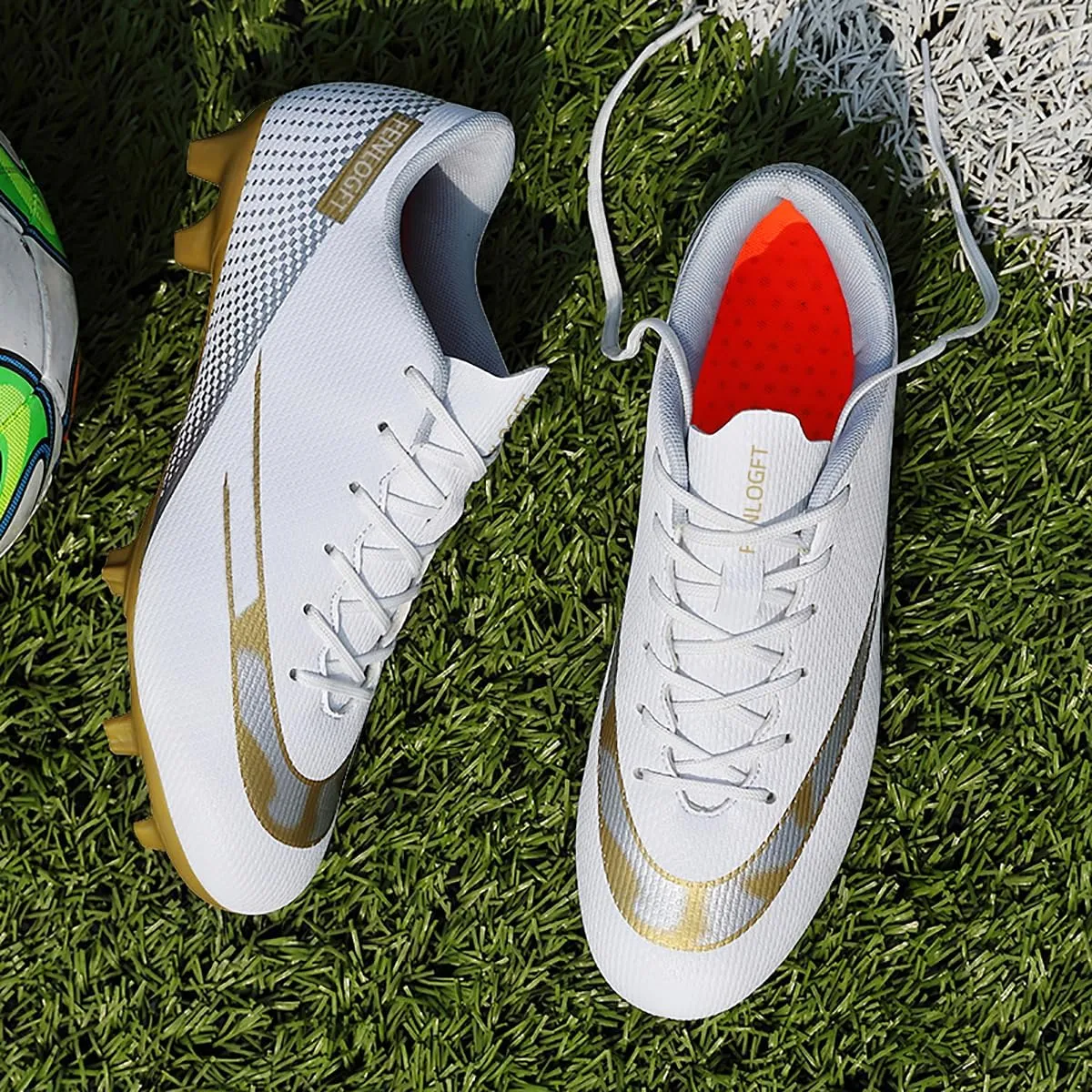 Unisex Sizes Leather Soccer Cleats with Lace-Up for Training Firm Ground & Turf - Men, Women, Boys & Girls American Football Shoes Boot
