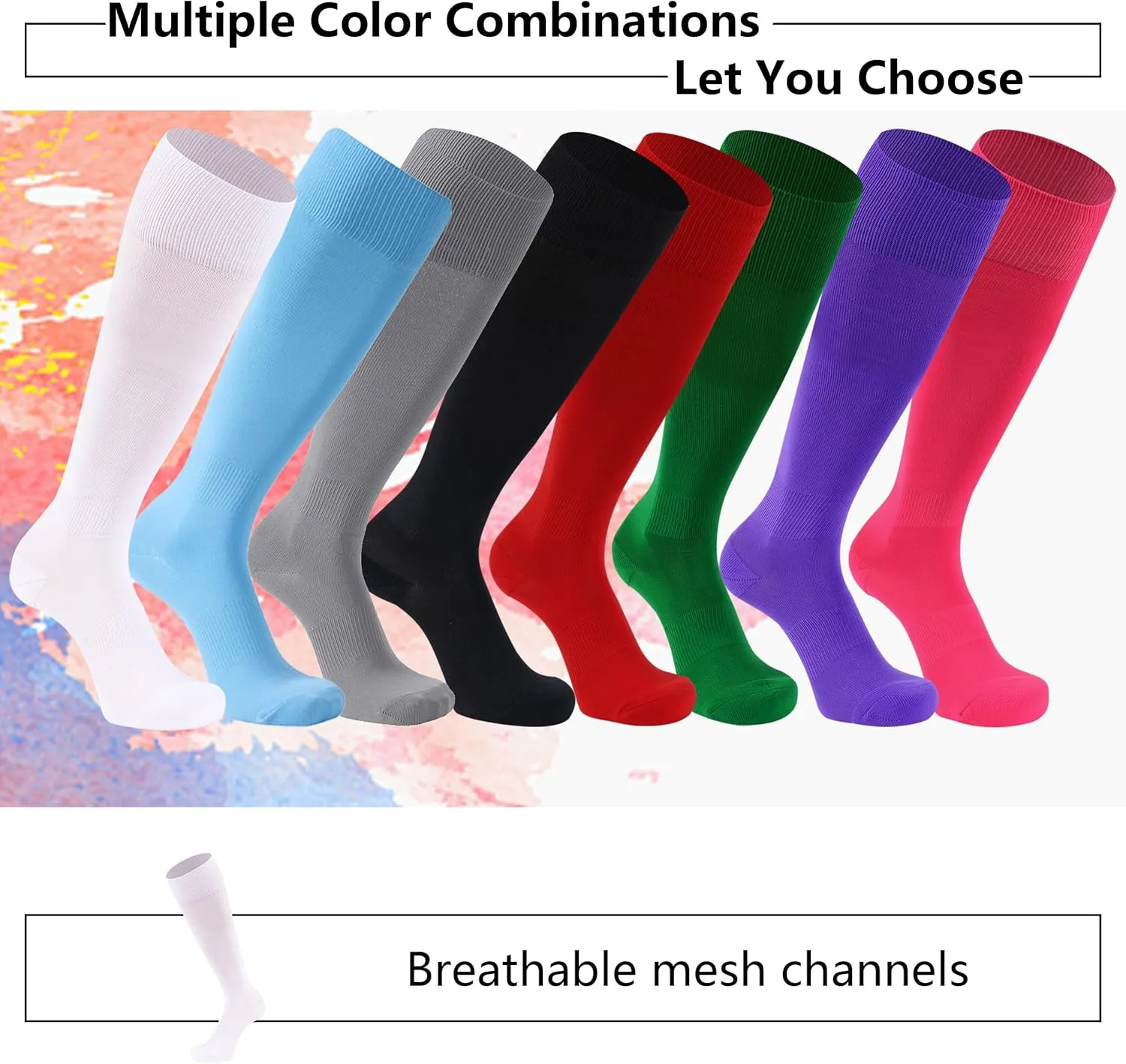 Unisex Soccer Socks, Knee High Solid Baseball Football Sports Team Socks