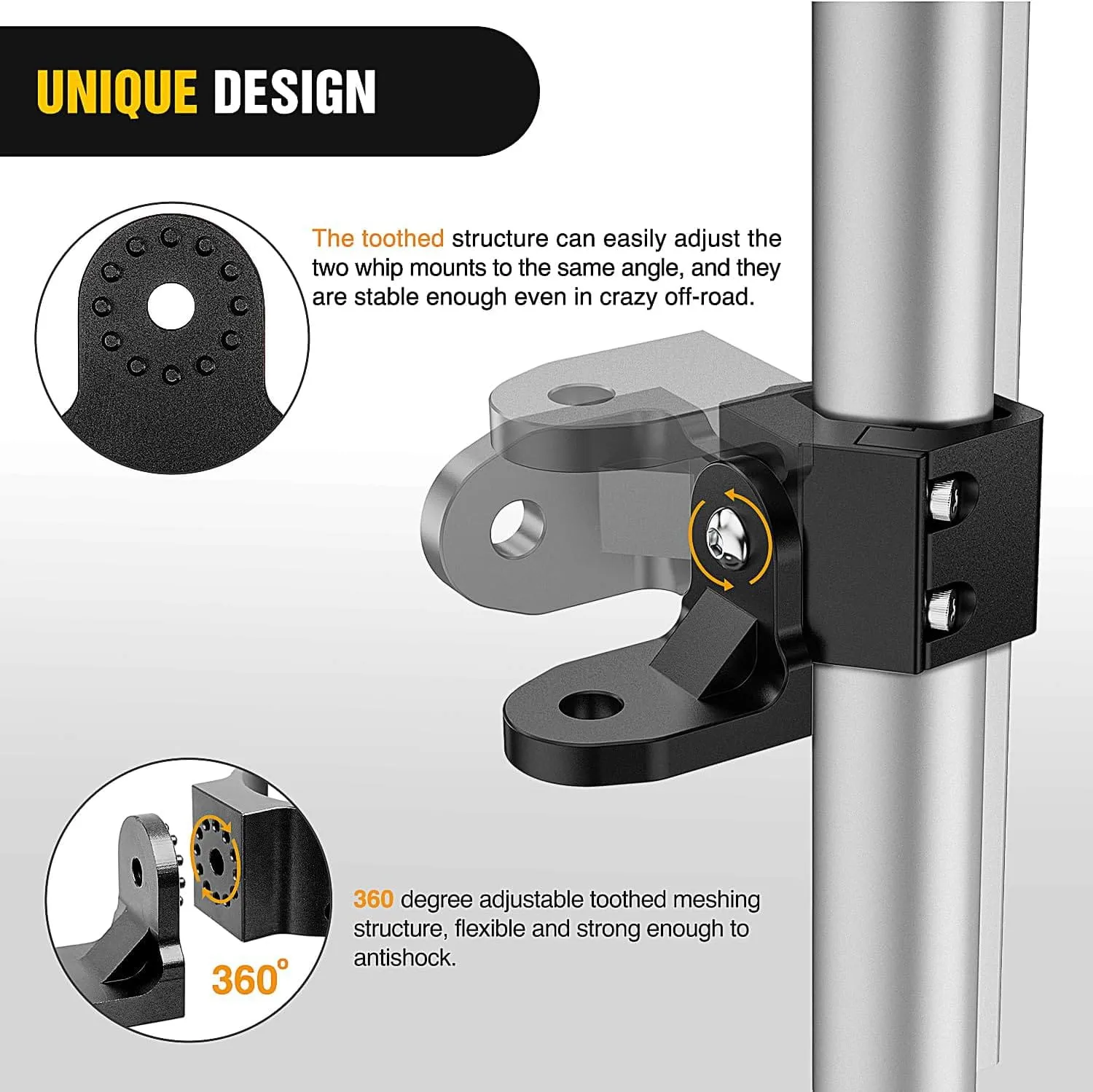 UTV Whip Light Flag Antenna Mount Bracket Adjustable