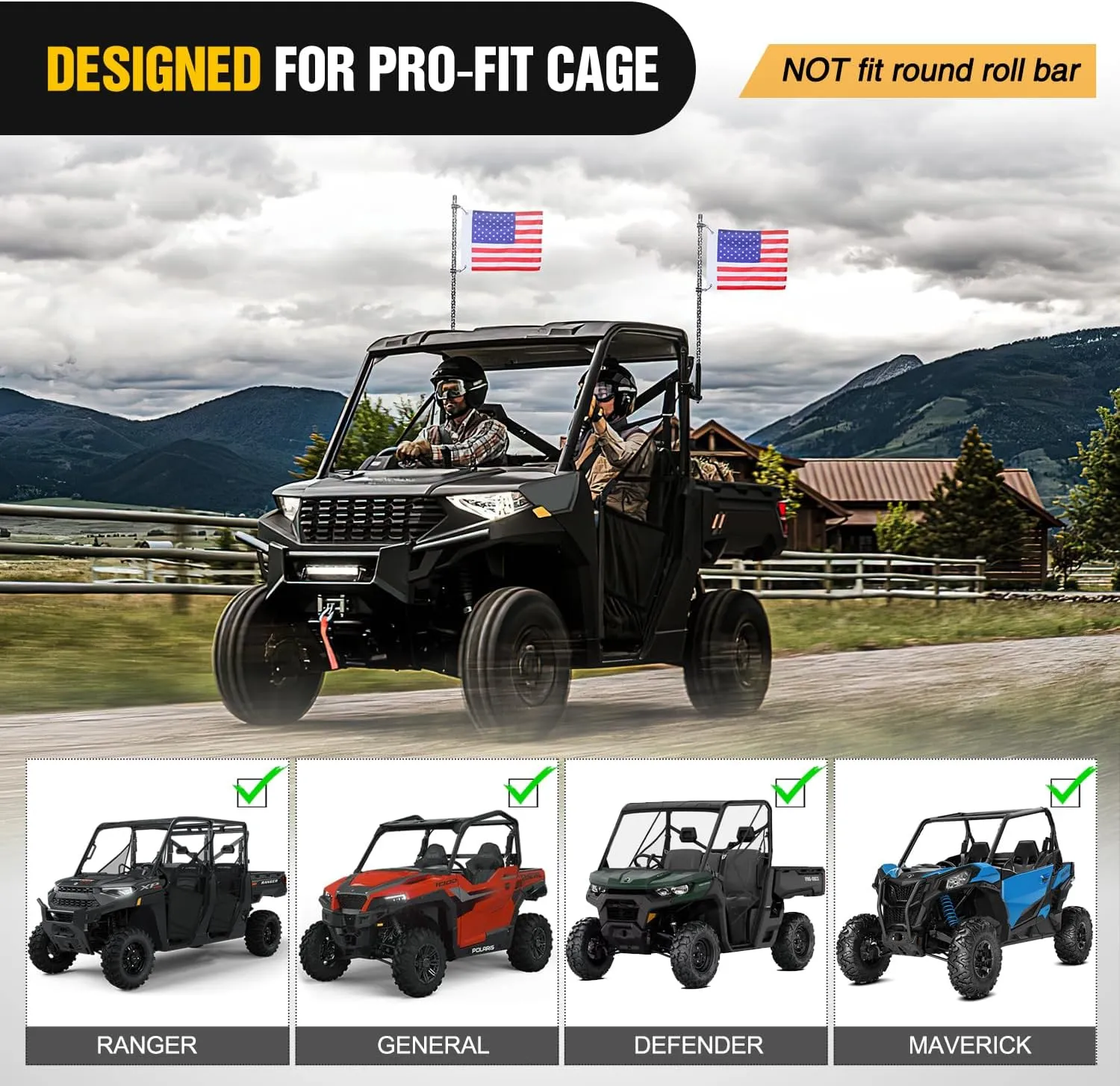 UTV Whip Light Flag Antenna Mount Bracket Adjustable