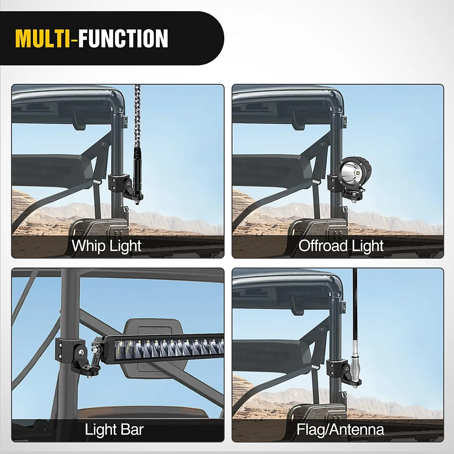 UTV Whip Light Flag Antenna Mount Bracket Adjustable