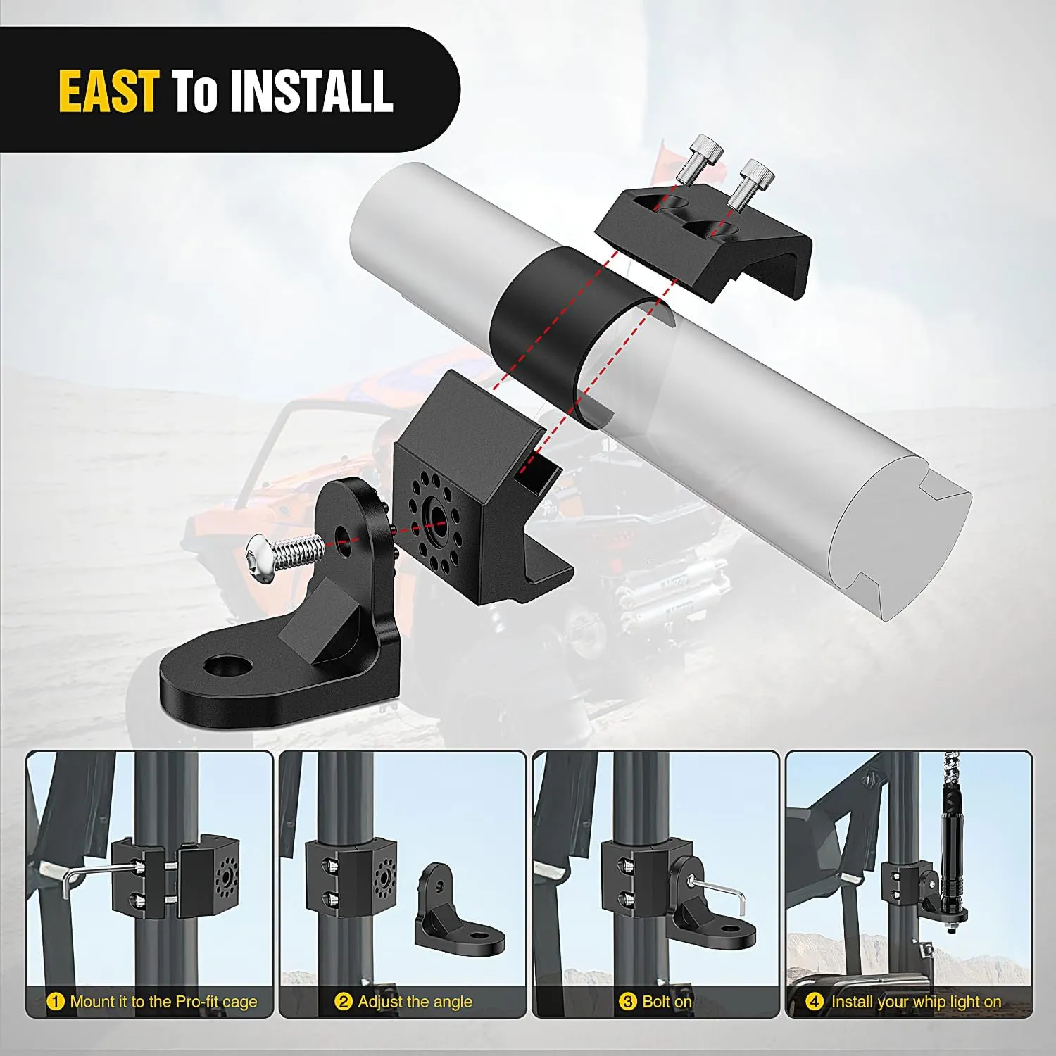 UTV Whip Light Flag Antenna Mount Bracket Adjustable