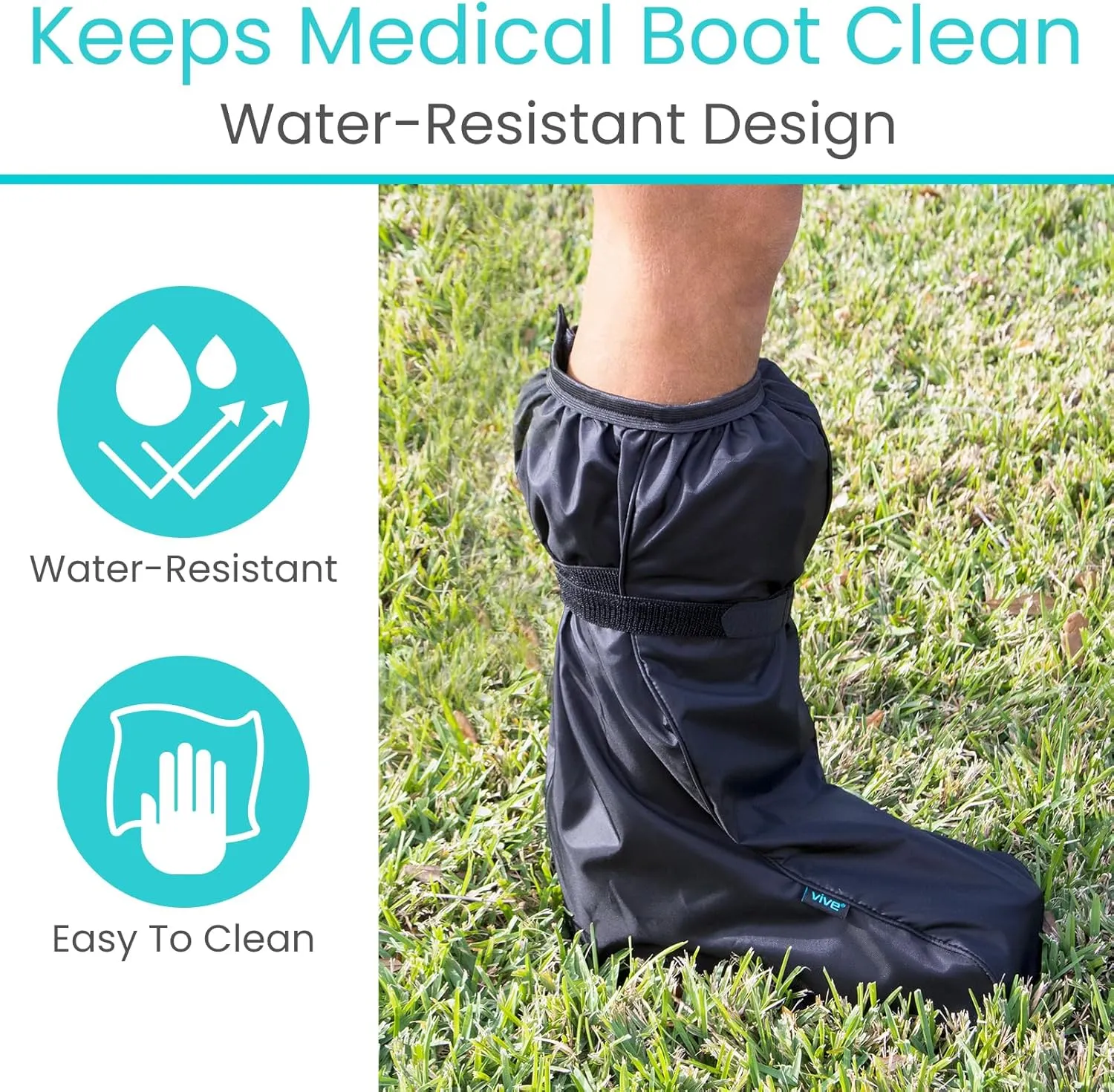 Vive Walking Boot Cover Waterproof - for Medical Orthopedic Brace & Cast, Fractured Foot Accessories - Prevents Moisture, for Outdoor, Rain, Snow Protection - Non-Slip, Adjustable