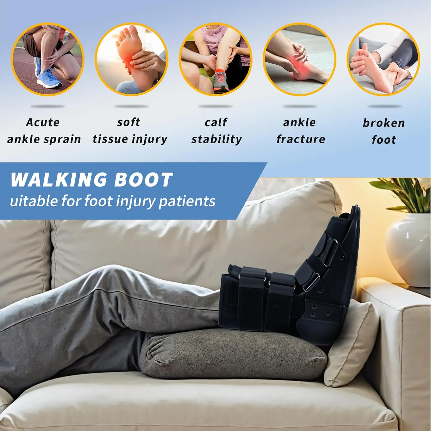 Walking Boot, Orthopedic Boot Fracture Boot for Sprained Ankle, Broken Foot, Achilles Tendonitis, Medium, Black