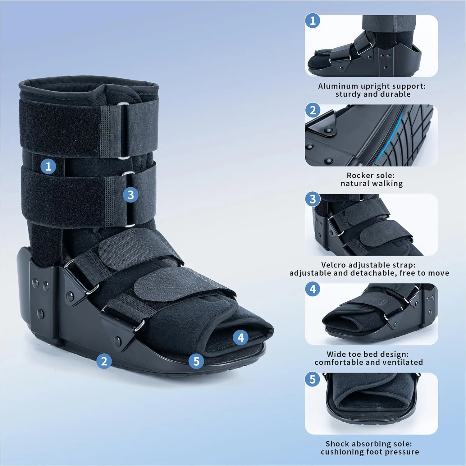 Walking Boot, Orthopedic Boot Fracture Boot for Sprained Ankle, Broken Foot, Achilles Tendonitis, Medium, Black