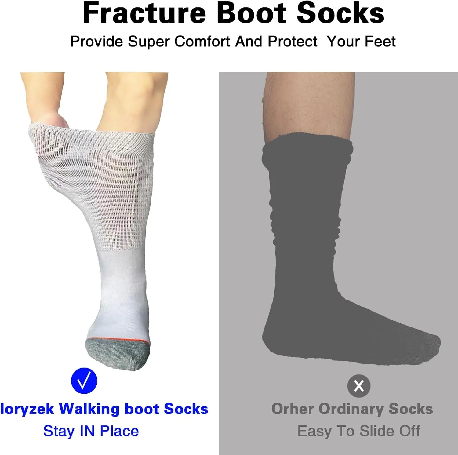 Walking Boot Socks air Cam Walker Cast Socks 2 Pairs Fracture Boot Brace Sock Surgical Orthopedics Sock for Men Women
