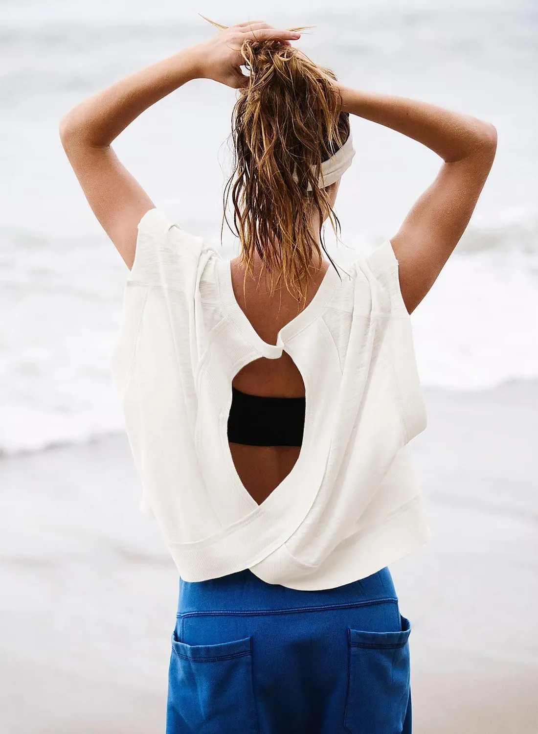 Women Short Sleeve Workout Shirts Open Back Tops Casual Yoga Y2k Athletic Gym Slouchy Crop Running Tees