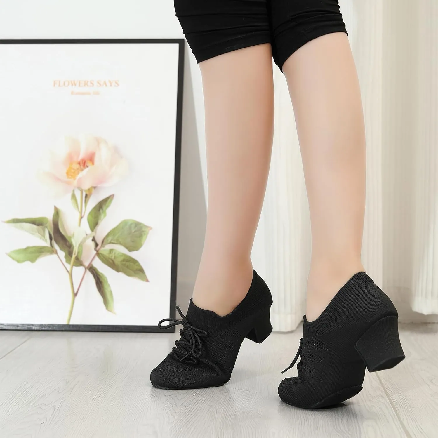Women's Dance Shoes Practice Close Toe Salsa Ballroom Lace-up Split-Sole Latin Jazz Teaching Shoes