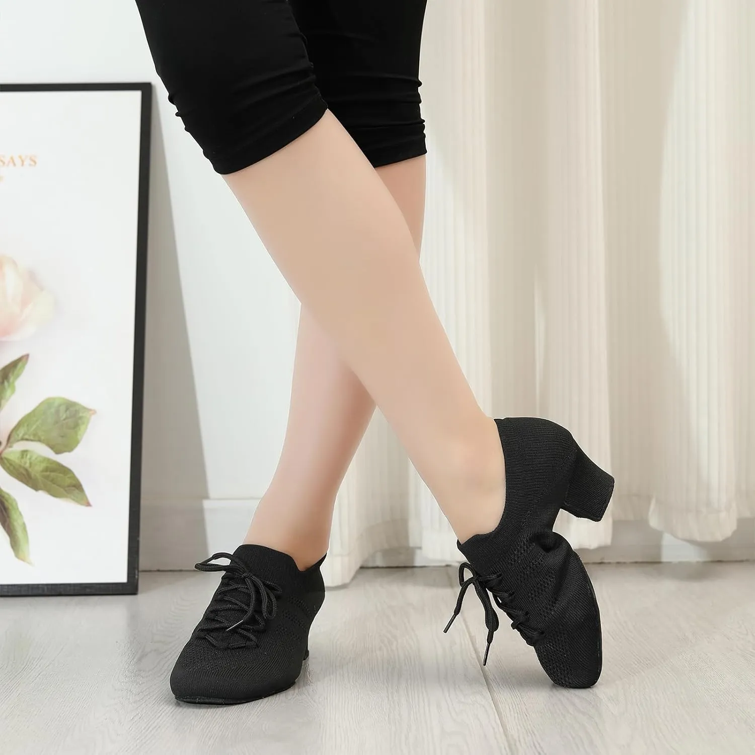 Women's Dance Shoes Practice Close Toe Salsa Ballroom Lace-up Split-Sole Latin Jazz Teaching Shoes