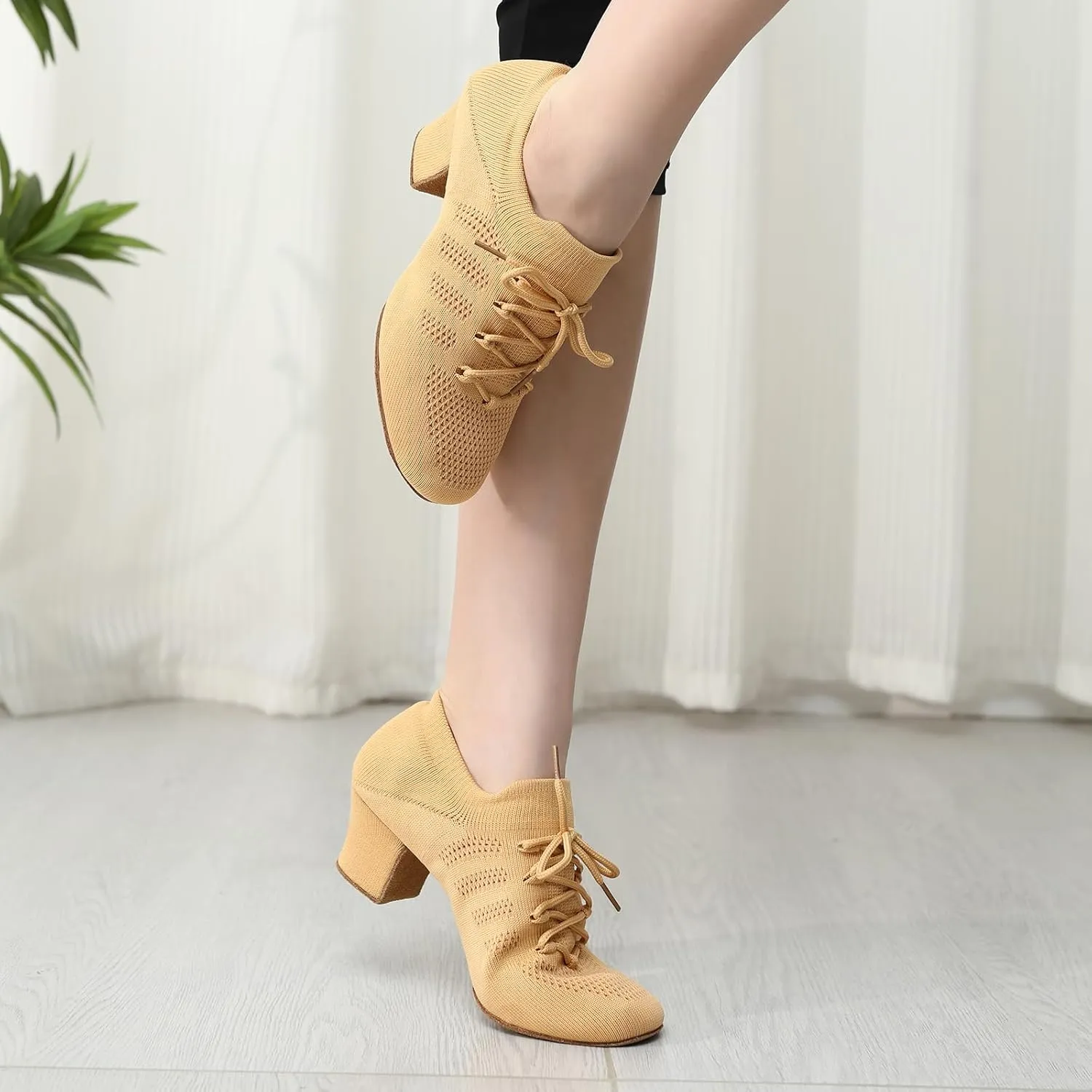 Women's Dance Shoes Practice Close Toe Salsa Ballroom Lace-up Split-Sole Latin Jazz Teaching Shoes