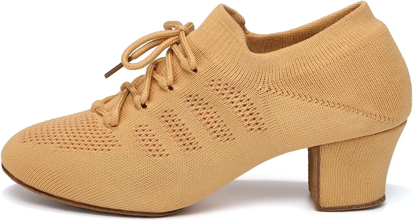 Women's Dance Shoes Practice Close Toe Salsa Ballroom Lace-up Split-Sole Latin Jazz Teaching Shoes
