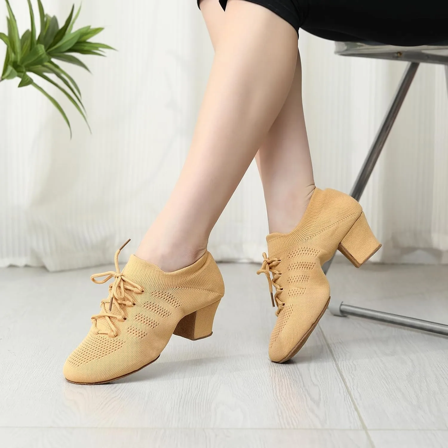 Women's Dance Shoes Practice Close Toe Salsa Ballroom Lace-up Split-Sole Latin Jazz Teaching Shoes