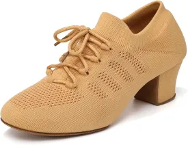 Women's Dance Shoes Practice Close Toe Salsa Ballroom Lace-up Split-Sole Latin Jazz Teaching Shoes