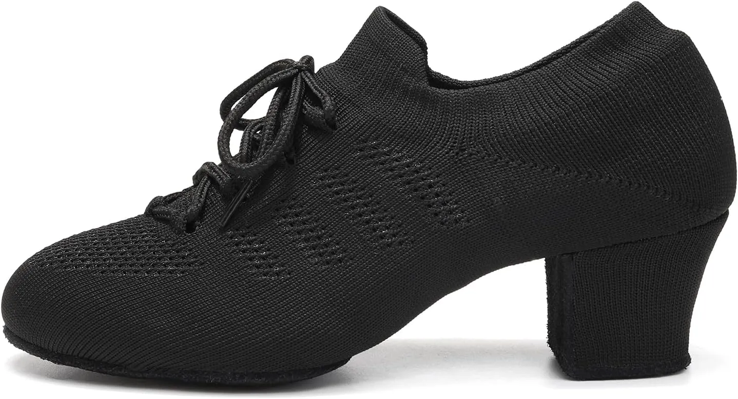 Women's Dance Shoes Practice Close Toe Salsa Ballroom Lace-up Split-Sole Latin Jazz Teaching Shoes