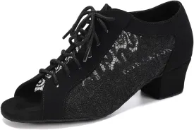 Women's Lace-up Ballroom Latin Dance Shoes Peep Toe Salsa Tango Dance Practice Shoes Low Heel
