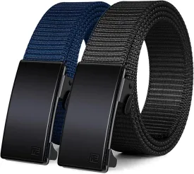 WONDAY 2 Pack Nylon Ratchet Golf Belts for Men, Casual Tactical Web Belt with Quick Release Automatic Slide Buckle