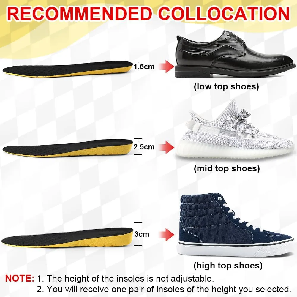 XINIFOOT Soft Breathable Height Increase Sports Shoe Insoles, Elastic Shock Absorbing Mesh Holes Replacement Inserts for Men and Women (3 cm Height, 1 Pair)