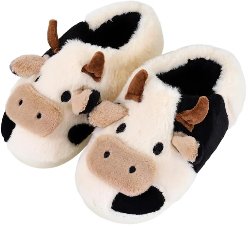 XIXITIAO Slippers For Women,Cow Slippers,Womens Fuzzy Slippers,Cute Animal Cartoon Fluffy Plush House Slippers For Women Men Indoor